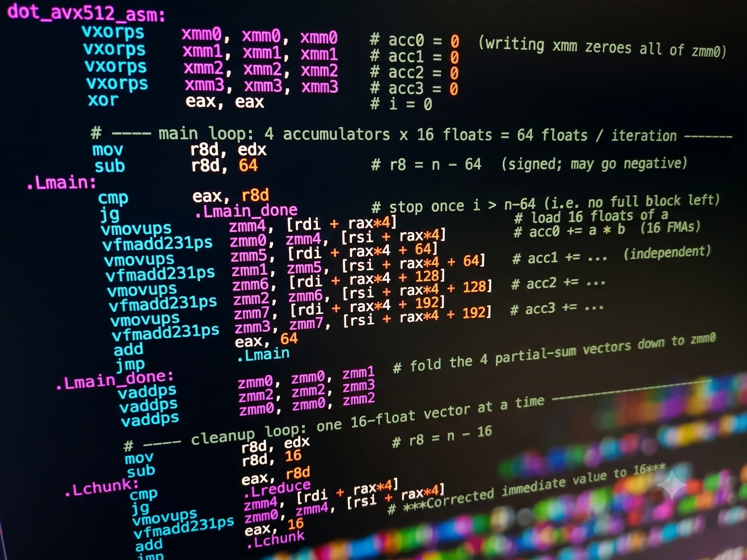 Hand-optimized AVX-512 dot-product kernel